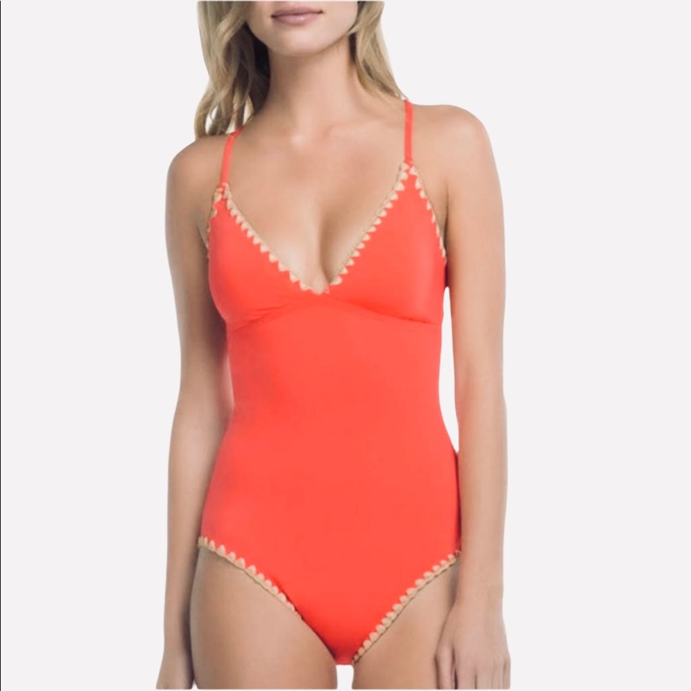Lucky Brand Swim | boho Crochet trimmed one piece